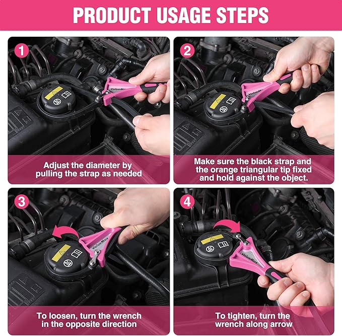 ValueMax 2-piece Strap Wrench Set, Adjustable Oil Filter Wrench with Max Diameter 4" (Small) and 6"(Large), Jar Opener, Pipe, Plumbing, Purple