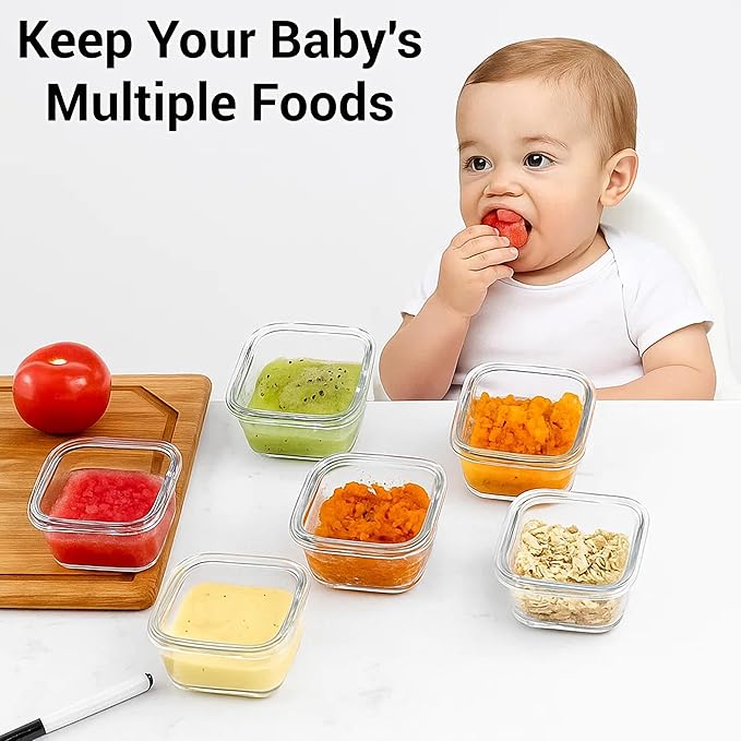 ARSUK Square 5OZ Glass Food Storage Containers with Airtight BPA-Free Lids 6 Pack, Small Glass Freezer Containers for Sauce, Sides, Meal Prep - Reusable & Dishwasher Microwave Fridge Freezer Safe