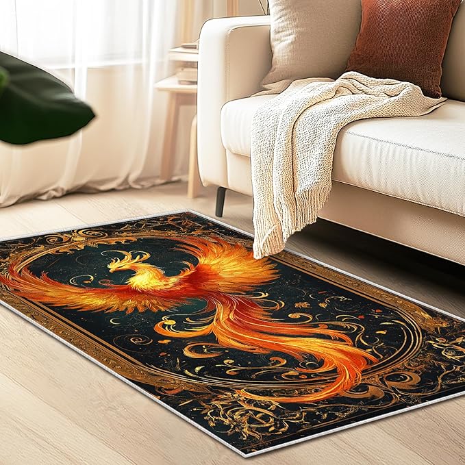 3x5 Phoenix Area Rugs Boho Vintage Phoenix Rug for Bathroom Kitchen Entryway Indoor Soft Non-Slip Thin Hippie Carpet Small Doormat for Office Dining Room Under Table Washable Machine