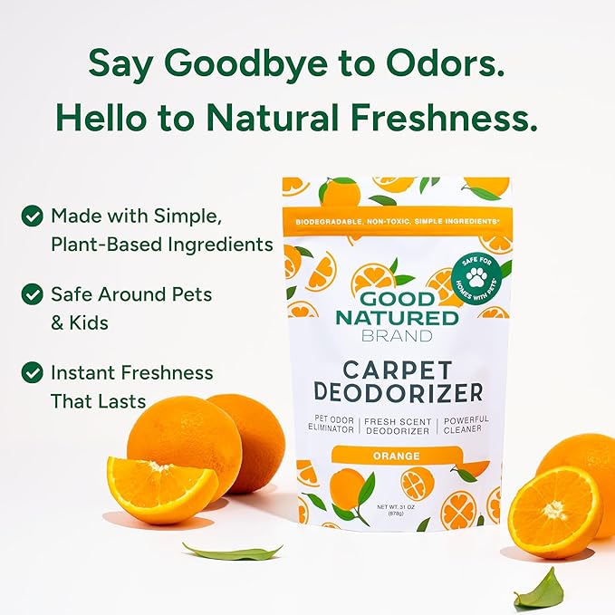 Good Natured Brand | Carpet Deodorizer & Freshener Powder | 31 oz Pet Odor Eliminator for Strong Odor & Pet Urine | Fresh Natural Sweet Orange Scent | Safe for Homes with Pets