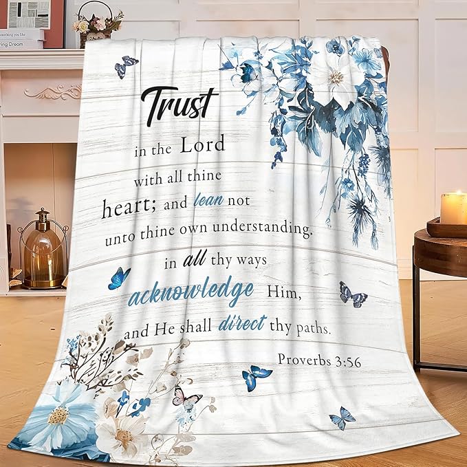 Christian Blanket Super Soft Warm Bible Verse Fleece Throw Blanket Cozy Fluffy Scriptures Trust in Lord Lightweight Flannel Gifts Blankets for Kids Adults 80"X60"