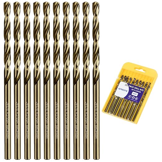 3/16 Inch Cobalt Drill Bits 10Pcs - HPHOPE M35 HSS Metal Twist Drill Bits Set, Jobber Drill Bits Length and Straight Shank, Suitable for Drilling in Hard Metal, Stainless Steel, Cast Iron