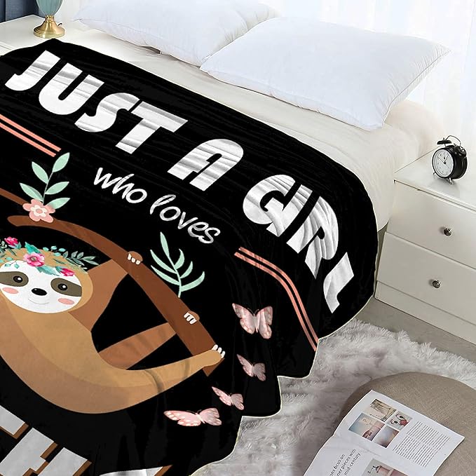 Sloth Blanket for Adults Just Girl Loves Sloths Soft Blankets and Throws Flannel Cozy Lightweight Quilt Gift Perfect for Bed Sofa Couch-50 x40 Small for Kids