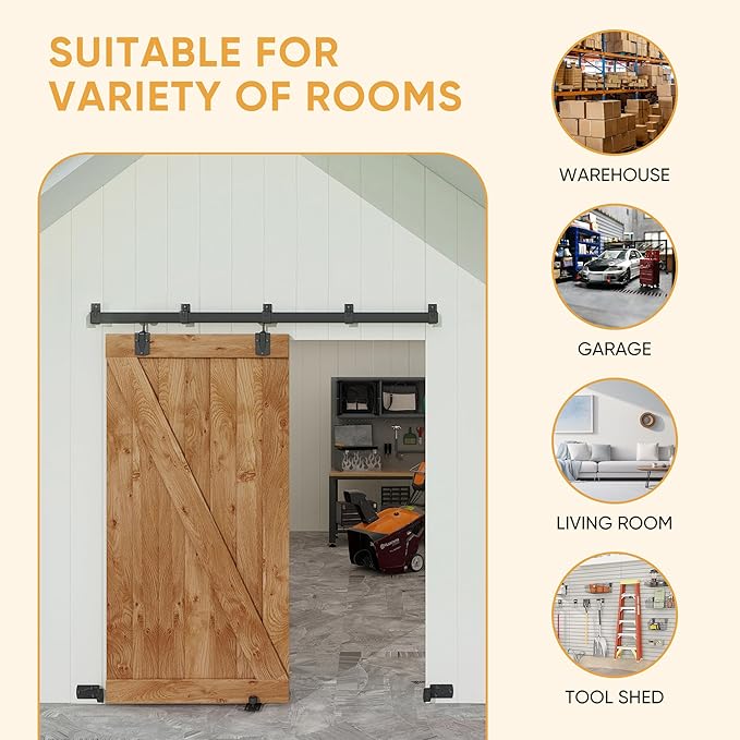 JUBEST 6.6FT Box Rail Exterior Barn Door Hardware Kit, Heavy-Duty Black Sliding Barn Door Track System, Wall Mount Door Hardware Kits (Door Not Included)