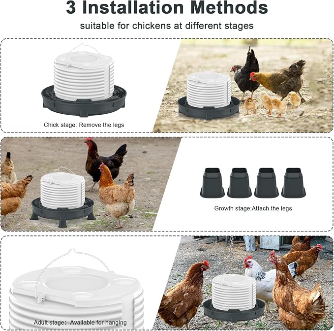 4.28L Heated Chicken Waterer - Winter Freeze-Proof Heated Poultry Waterer, 84W Hanging Chicken Water Heater with 4 Detachable Leg Support, Poultry Water Fountain for Chickens, Ducks & Turkeys