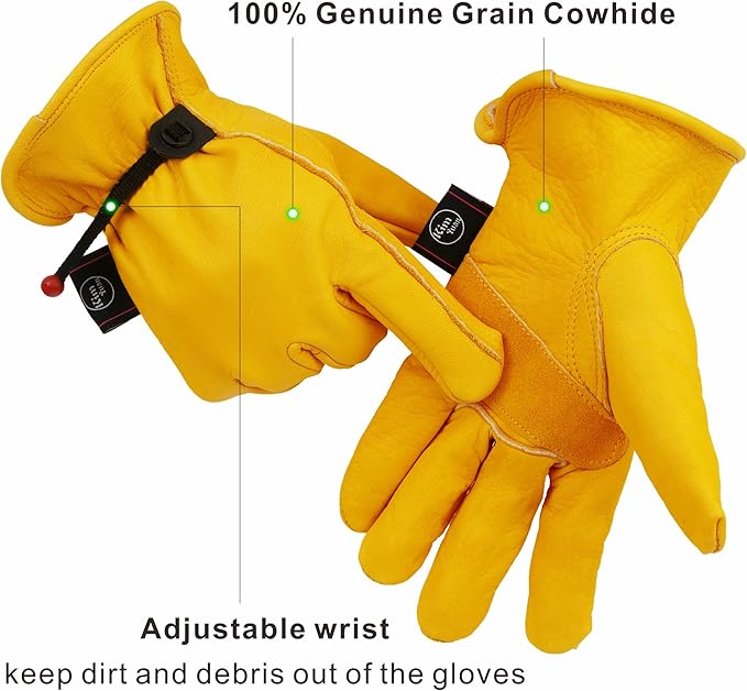 Leather Work Gloves, with Adjustable Wrist, For Yard Work, Gardening, Farm, Warehouse, Construction, Motorcycle, Men & Women Medium 1 Pair