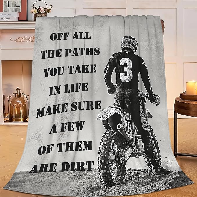 Dirt Bike Blanket Inspiring Motorbike Blankets Fleece Plush Flannel Super Soft Cozy Fuzzy Warm Lightweight Stuff Motorcycle Sports Decor Gifts for Boys Girls Kids Adults Men Women 60" x 80"