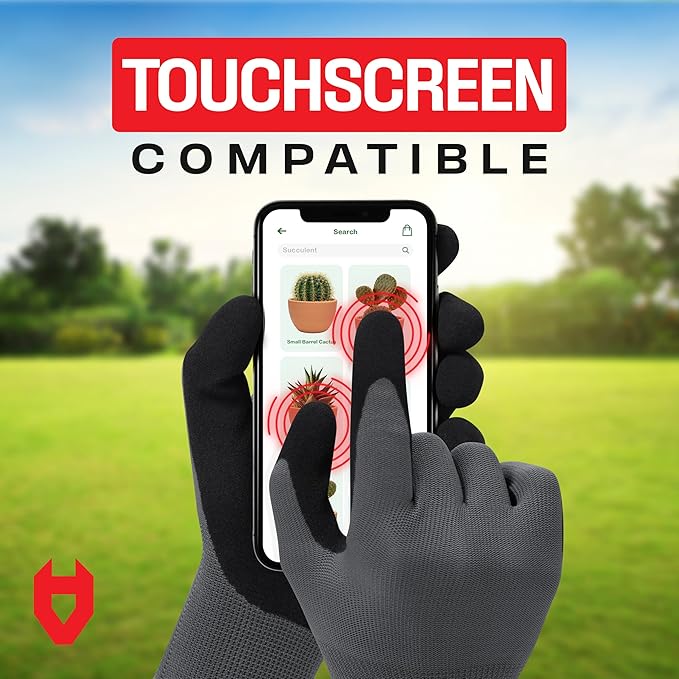 NoCry Gardening Gloves for Women with Strong Grip and Touchscreen Tips - Ultra-Breathable, Lightweight Snug Fit - Durable Abrasion-Resistant, Water-Repellent Rubber Coated Palm - Ideal for Yard Work