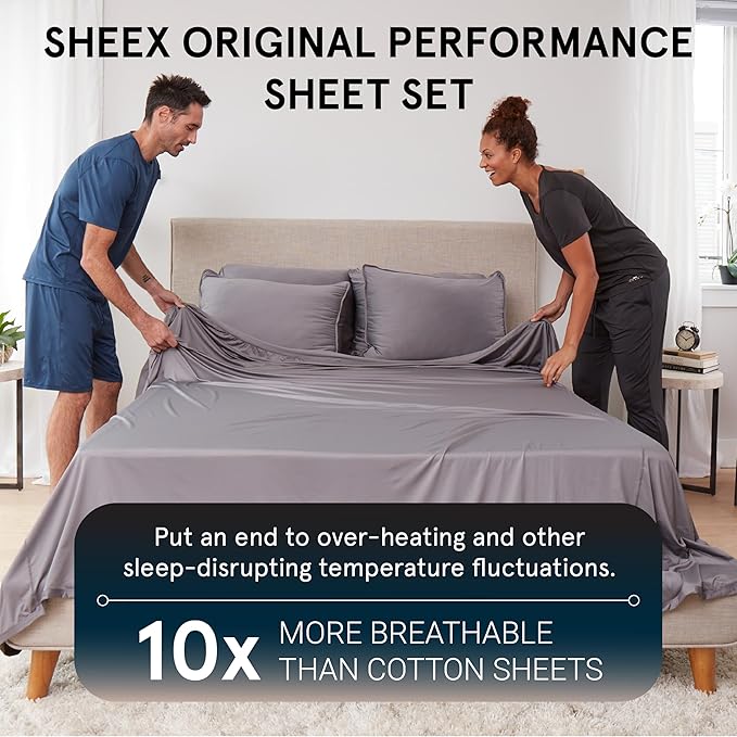 SHEEX - Original Performance Sheets Set (Twin/Twin XL) Black - Cooling Sheets - Moisture Wicking - 1 Flat Cooling Sheet, 1 Fitted Cooling Sheet, 1 Pillow Cover - Wrinkle Free - Sleep Aid
