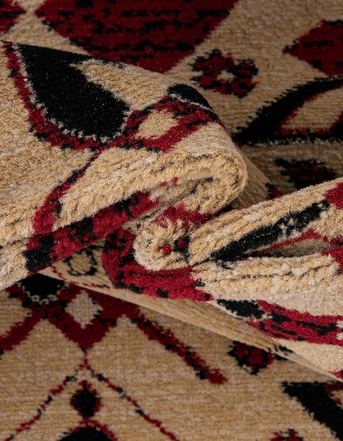 Unique Loom Taftan Collection Border Geometric Tribal Inspired Design Area Rug (9' 10 x 13' 0 Rectangular, Red/ Gold)