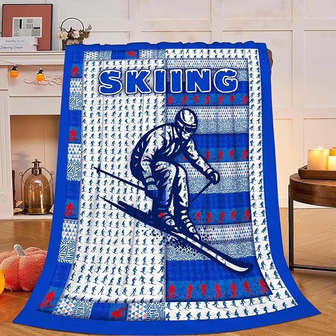 Skiing Blanket, Skiing Throw Blanket, Ski Sports Gifts Blankets Stuff Fleece Flannel Plush for Men Boys Women Girls Lovers Adults Soft Bedding Gift for Sofa Bed Office Home Decor 40"X50"