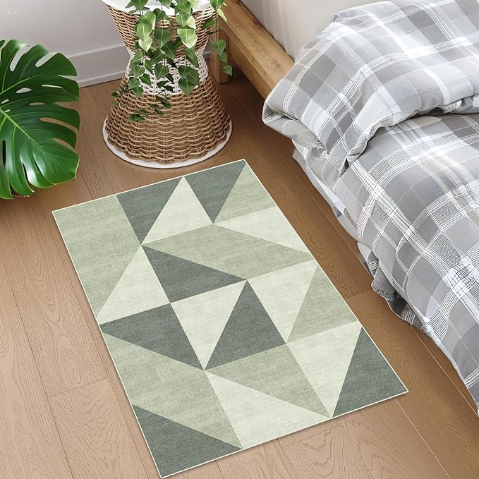 2x3 Abstract Geometric Modern Small Carpet Washable Green Area Rugs Doormat for Entryway Bathroom Living Room Bedroom Washing Room Non Slip