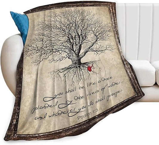 Christian Tree of Life Throw Blanket - Soft, Warm & Cozy Fleece for Women & Men - 80"x60"