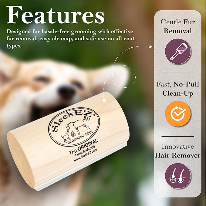 SleekEZ Dog Brush for Shedding & Dog Grooming Supplies | Pet Hair Removal Tool | Great For All Fur Types | For Short, Medium, & Long Hair Pets | Reduces Shedding by 95% | Made in USA | 1 pack | 5 inch