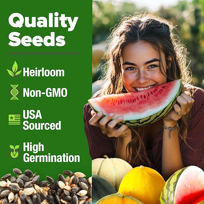 HOME GROWN Melon Seeds Variety Pack 5 Heirloom Vegetable Seeds, Watermelon Cantaloupe Honeydew Sugar Baby & Melon, High Germination for Planting Home Garden Indoors