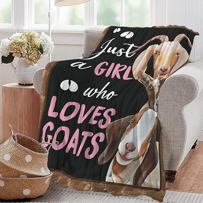 Goat Blanket Gift Just A Girl Who Loves Goats Cozy Plush Throw Blanket Flannel Fleece Ultra Soft Fuzzy Animal Lover Party Blankets for Adult Kids Boys Women Men 80"X60"