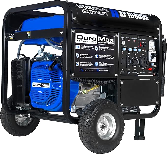 DuroMax XP10000E 10,000-Watt Gas Powered Portable Generator - Electric Start, Whole Home Backup Power, Transfer Switch Ready, RV & Emergency Ready