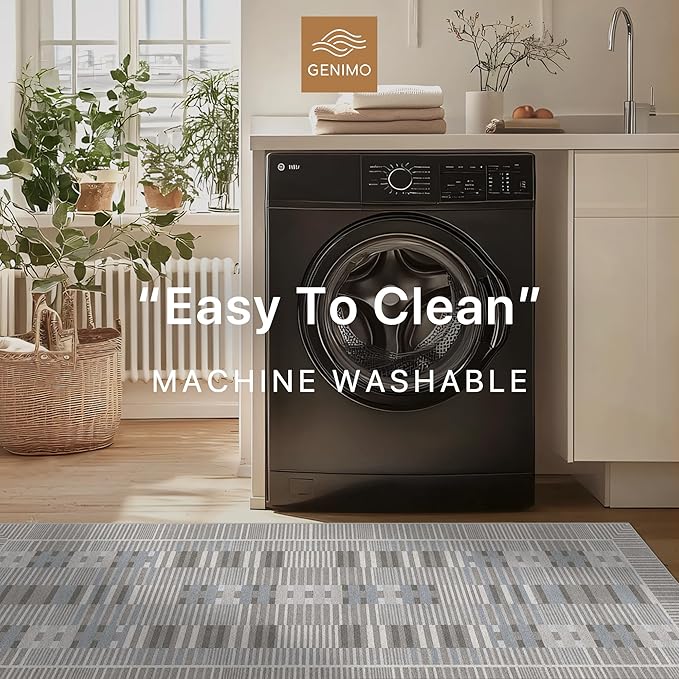 GENIMO Machine Washable 5x7 Area Rugs for Living Room, Non Slip Vintage Rugs, Low Pile Lightweight Chenille Print Rug for Bedroom, Dining Room, Home Office, Silver Gray