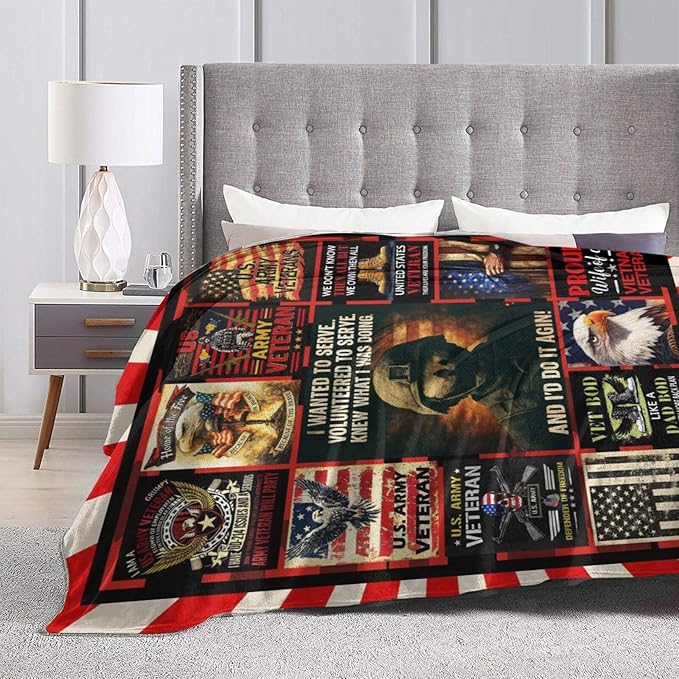 Patriotic Soldier Throw Blanket America Soldier Flannel Blankets American Army Plush Super Soft Cozy Warm Decor Gifts for Boys Girls Kids Adults Men Women 60" x 80"