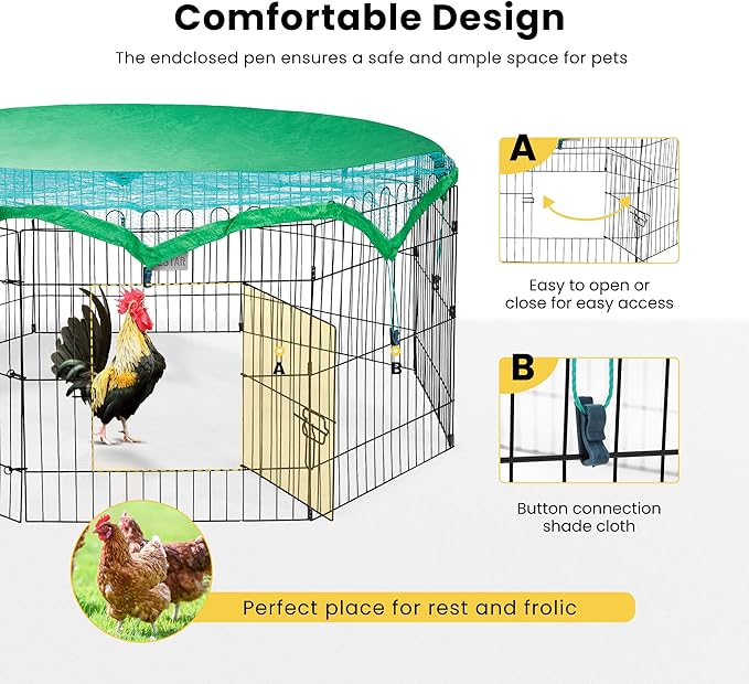 DEStar 8 Panel Foldable Outdoor Backyard Metal Coop Chicken Cage Enclosure Duck Rabbit Cat Crate Playpen Exercise Pen with Weather Proof Cover