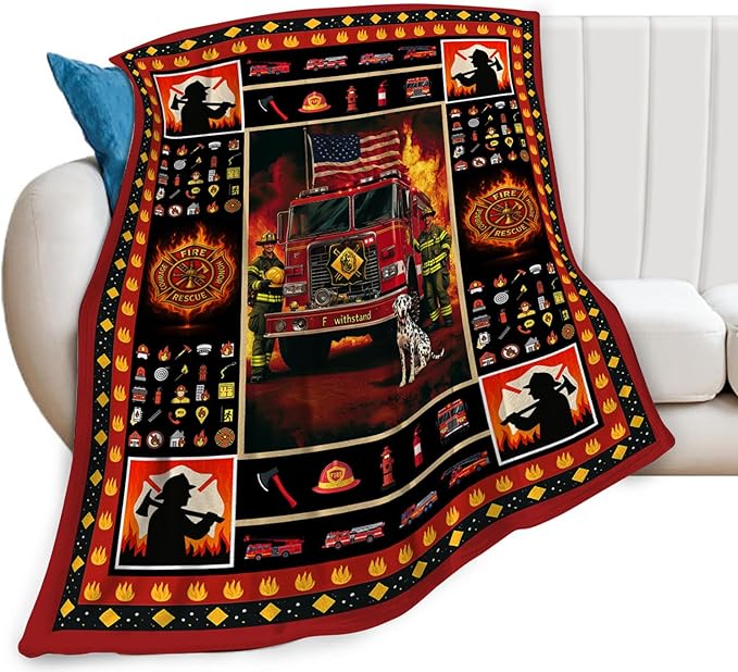 Firefighter Blanket, Fire Truck Throw Blanket,Fireman Hero Gifts Blankets Stuff Fleece Flannel Plush for Men Boys Women Girls Lovers Adults Soft Bedding Gift for Sofa Bed Office Home Decor 40"X50"