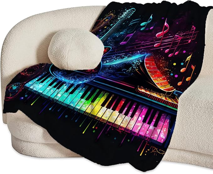 Colorful Guitar Blanket Ultra Soft Cozy Music Note Piano Throw Blanket Fleece Fuzzy Plush Bedding Rock Musical Instrument Gifts for Women Girls Kids Adults 50"x40"