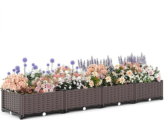 63"x16"x8" Large Outdoor Raised Planter Box, Self-Watering Rectangular Garden Bed with Drainage Plug, Deep Elevated Planter for Patio, Balcony, Deck
