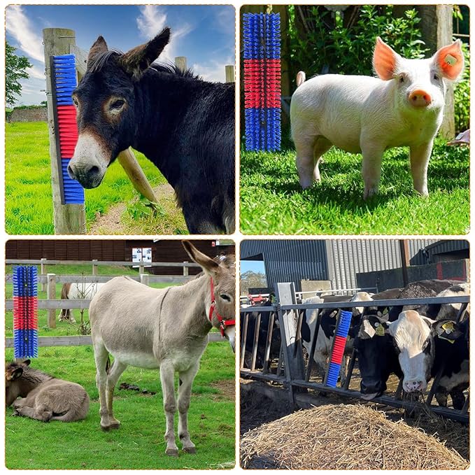 Livestock Scratch Brush With 8 Screws，Animal Back Scratching Brush for Cow,Cattle,Sheep, Horses,Pigs，Massage Grooming Tool(Blue, 2pcs)