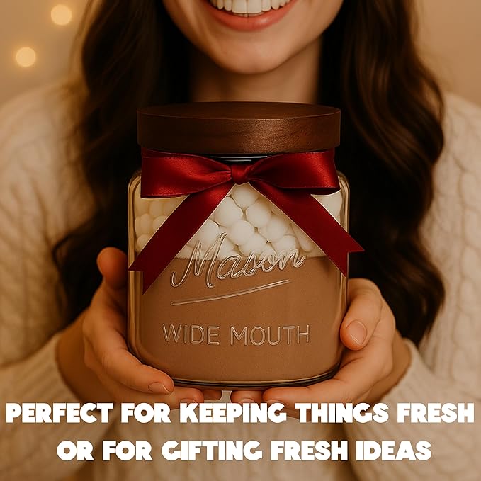 kitchentoolz Half Gallon Glass Mason Jars with Airtight Wooden Lids - Food Storage & Canning Jars with Measurement Markings - Pantry Containers for Flour, Sugar & Dry Goods - 64 oz (4pk)