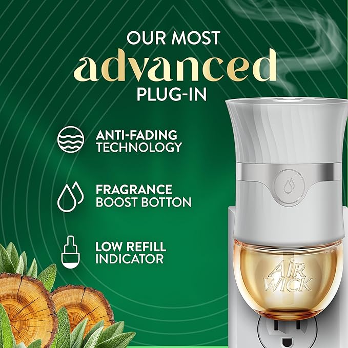 Air Wick Vibrant Plug In Scented Oil Refill,White Sage & Mahogany, 5 ct