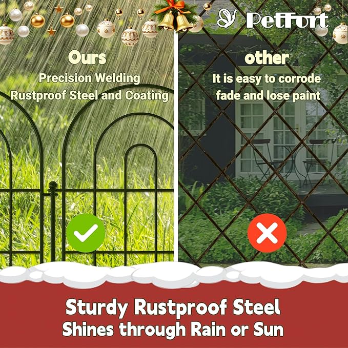 Garden Fence Panels, 17 in (High) x 20 ft (Long) Flower Bed Fencing for Small Animal Barrier, 19 Pcs Metal Decorative Fences Border with Hooks