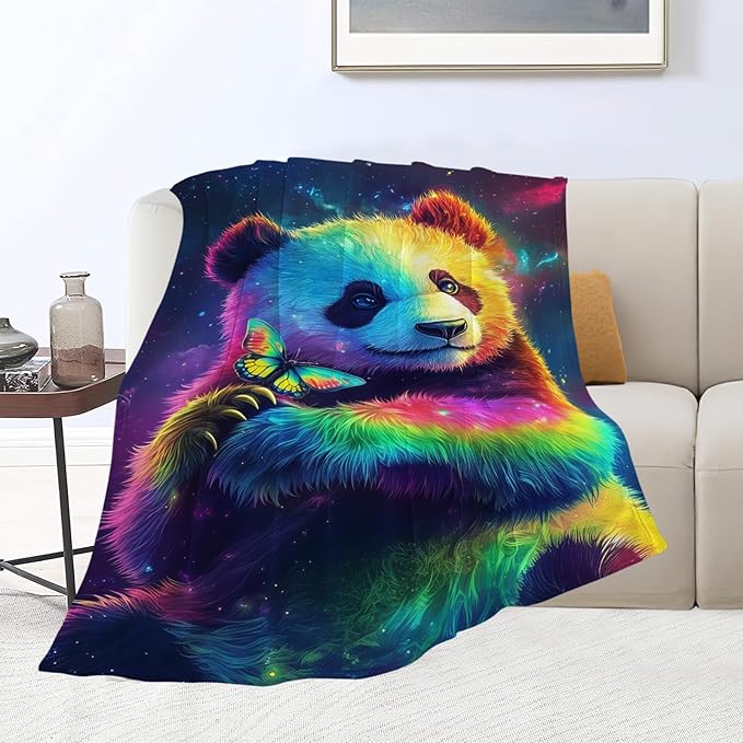 Panda Blanket Colorful Panda Butterfly Animal Lover Throw Blankets Gifts for Girls Boys Kids Soft Cozy Fleece Plush for Couch Sofa Bed 60"x50"