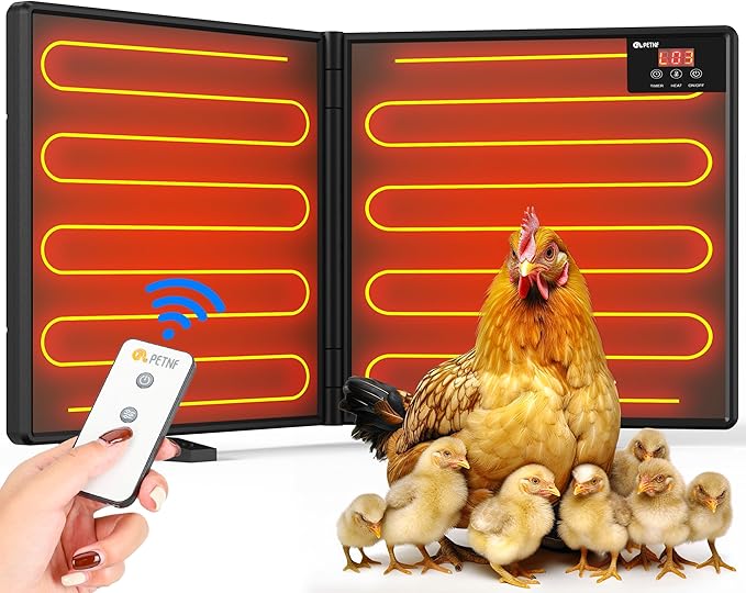 Chicken Coop Heater Inside Coop with Remote Control, 180W Foldable Radiant Heaters, 30''x12'' Large Heating Panel Warmer for Cozy Winter with Adjustable Timer and Temp, Safer Than Brooder Heat Lamp