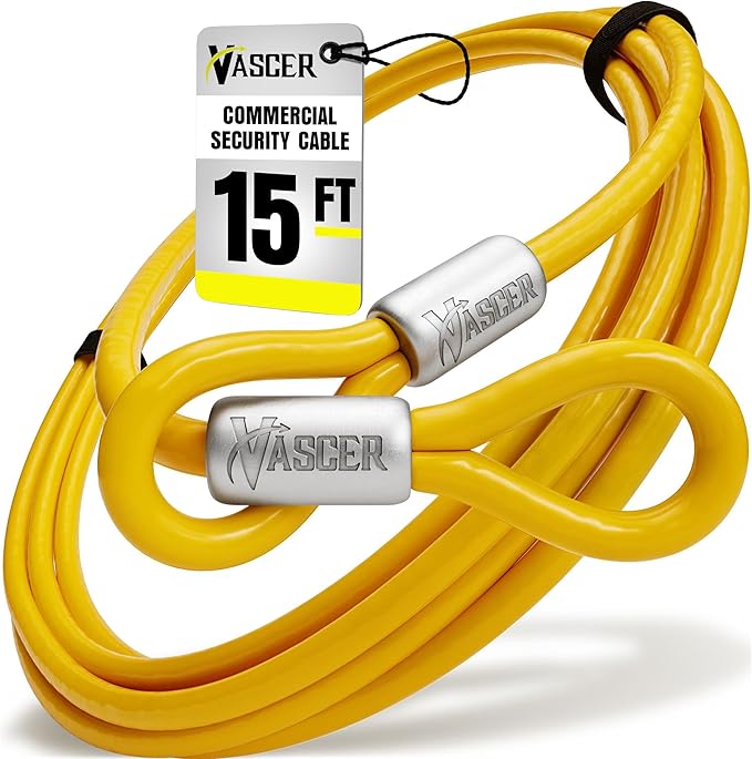 Commercial Heavy Duty Braided Galvanized Steel Anti-Theft Security Cable with Looped Ends. (1/2 Inch Thick, 7x19 Construction, 15 Feet)