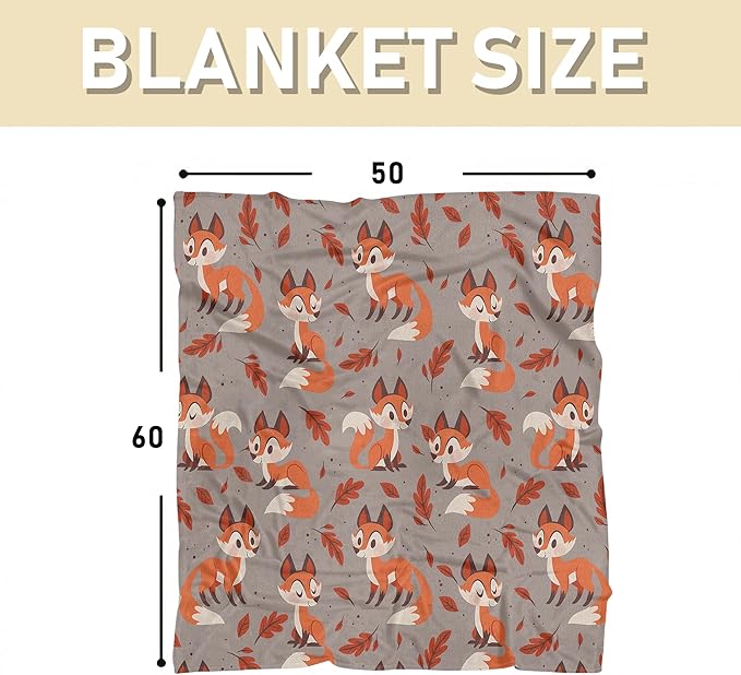 Cute Fox Blanket for Women Girls Kids Adults 50" x 60", Flannel Throw for Sofa Couch Bed Living Room, Gifts for Animal Lovers