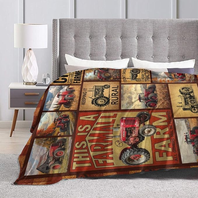 Framhouse Truck Throw Blanket Tractor Blankets Fleece Plush Flannel Super Soft Cozy Warm Lightweight Old Truck Decor Gifts for Boys Girls Kids Adults Men Women 50" x 60"