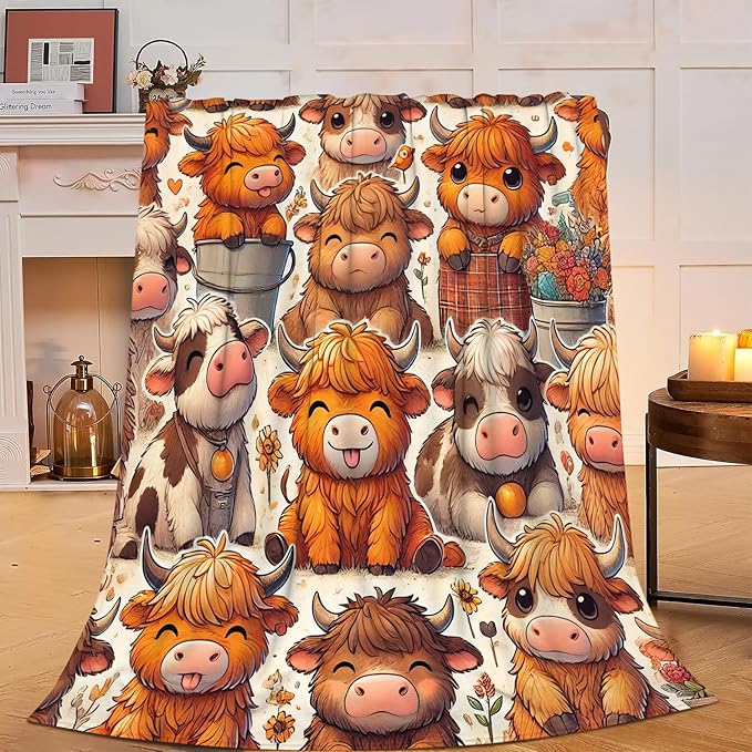 Highland Cow Blanket Soft Warm Cute Cattle Plush Throw Blanket Cozy Lightweight Animal Flannel Fleece Bedding Stuff Decor Blanket Gifts for Lover Girls Boys Kids Women Adults Bed Travel 40"x50"