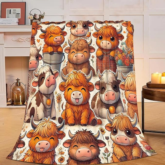 Highland Cow Blanket Soft Warm Cute Cattle Plush Throw Blanket Cozy Lightweight Animal Flannel Fleece Bedding Stuff Decor Blanket Gifts for Lover Girls Boys Kids Women Adults Bed Travel 40"x50"
