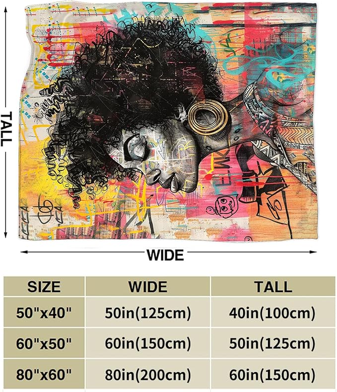 African American Blanket Gifts for Girls Women Soft Warm Plush Black Girl Woman Throw Blanket Flannel Fleece Fuzzy Banksy Stuff Blanket for Bed Couch Living Room Decor 80"X60"