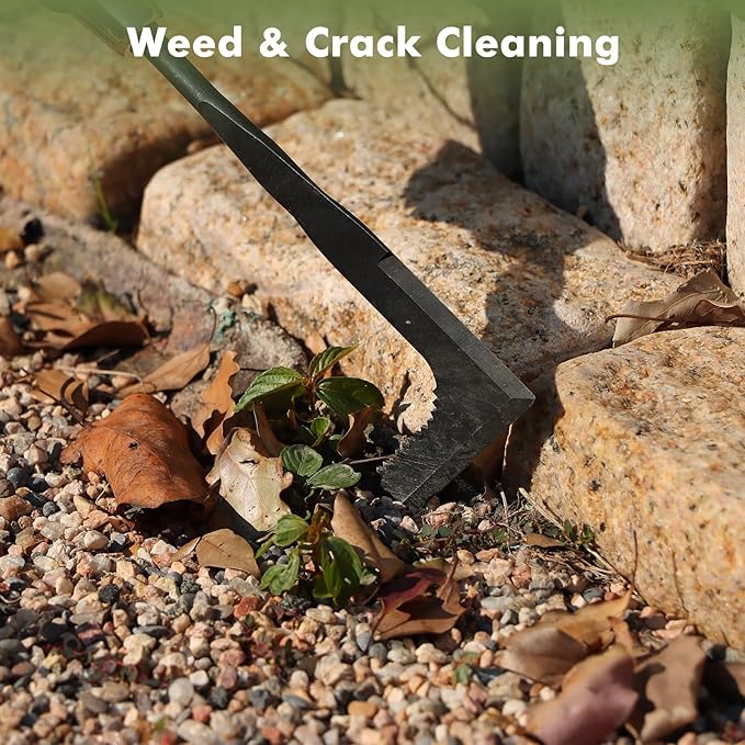 RESTMO Heavy Duty Crack Weeder Tool, Crevice Weeding Tool for Garden Lawns, Courtyards, and Patio Paving with Moss, L-Shaped Manual Weeder, Wooden Handle Gardening Tool