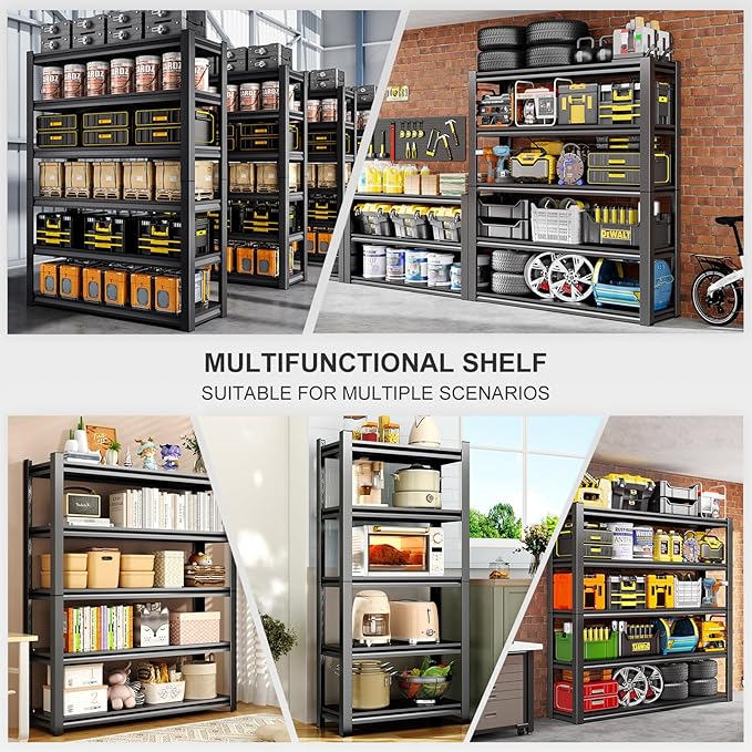 72" H Garage Shelving, Heavy Duty Storage Shelves, 3000LBS Garage Shelving, 5-Tier Easy Assembly Adjustable Shelf for Industrial, Warehouse, Basement (H72'' W48'' D24'')