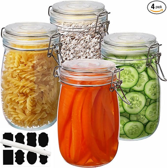32 oz Wide Mouth Glass Jars with Airtigh Lids, 4 Pack Glass Pickling Jars for Canning, Fermenting, Large Mason Storage Container for Coffee, Flour, Sugar, Pasta