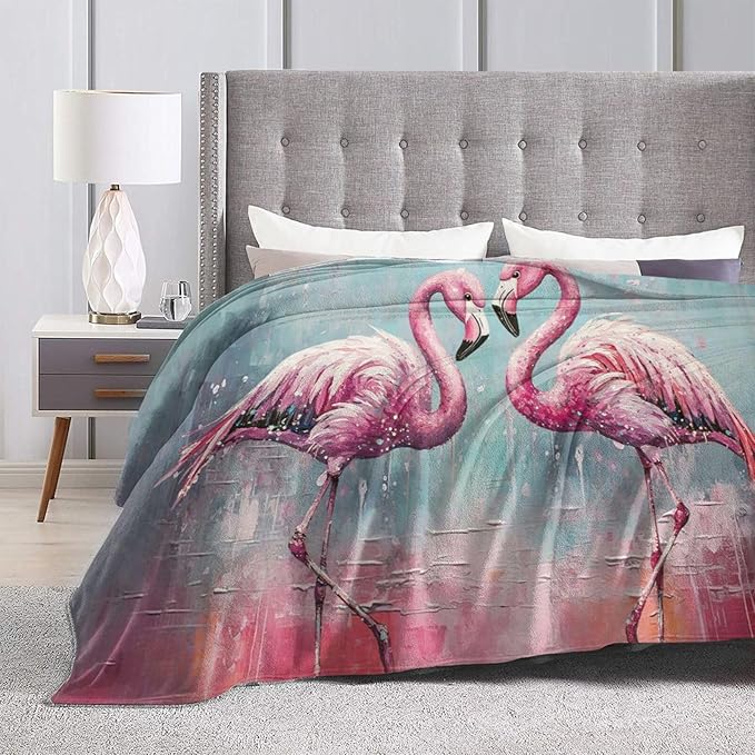 Pink Flamingo Throw Blanket Tropical Flamingos Blankets Fleece Plush Super Soft Cozy Warm Lightweight Flamingo Lover Decor Gifts for Boys Girls Kids Adults Men Women 60" x 80"