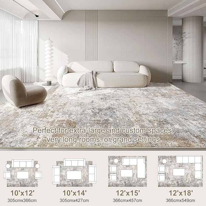 10x13 Area Rug Living Room Rugs - Washable Neutral Modern Abstract Soft Thin Rug Indoor Floor No Slip Rug Carpet for Bedroom Under Dining Table Home Office Decor - Brown Grey