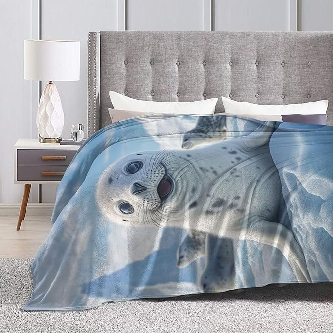 Cute Seal Throw Blanket Ocean Seal Flannel Blankets Seals Lover Fleece Plush Super Soft Cozy Warm Marine Life Decor Gifts for Boys Girls Kids Adults Men Women 40" x 50"