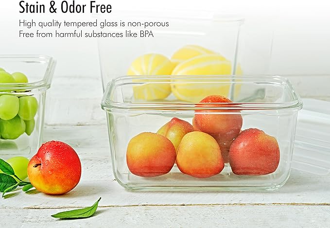 GLASSLOCK 125 Oz Glass Food Storage set of 2 – Large Capacity, Airtight & Leak-Proof, BPA Free Lid with Carry Handle, Microwave, Dishwasher, Fridge & Freezer Safe, Marinating, Sauce, Fruit Storage