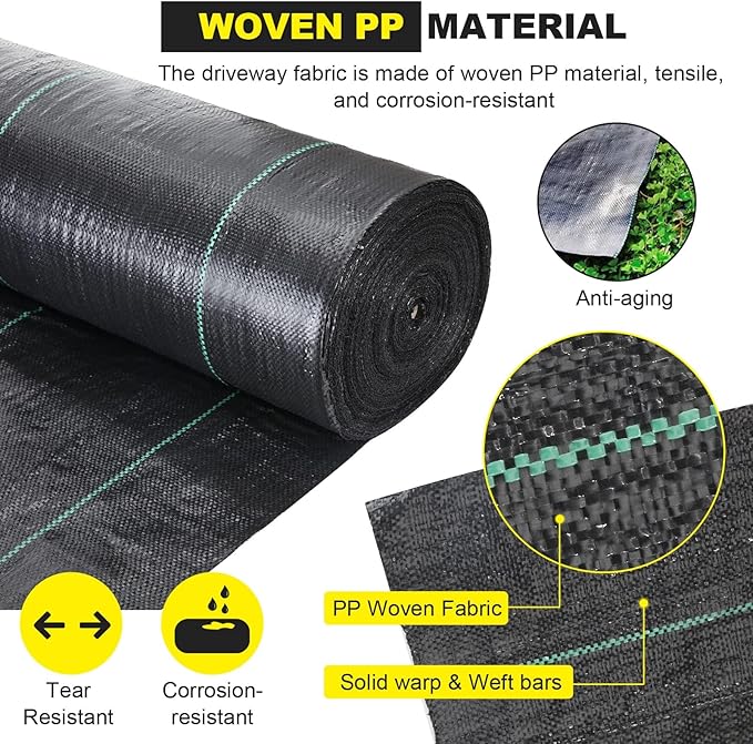 DWALE 3x300 ft 4OZ Black Polypropylene Plain Weed Barrier Fabric for Driveway, Landscaping & Construction Projects