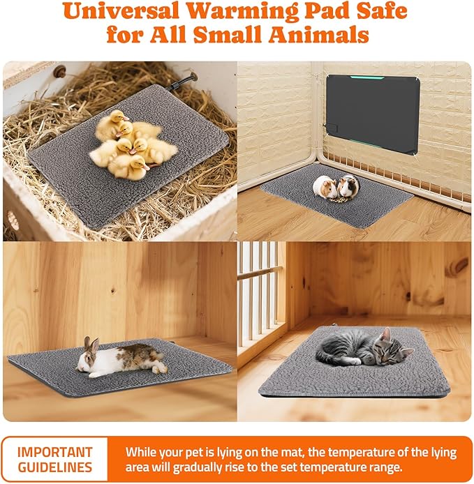 Heated Chicken Pad for Brooders, Small Animal Pet Heating Pad, Warming Chick Nesting Pad with Chew Resistant Cord, Automatic Temperature, Waterproof Chicken Coop Heater Pad, 12 x 17 in, Black, 35W