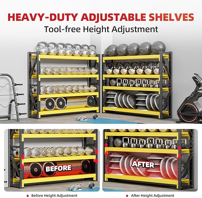60" W Garage Shelving,4-Tier Heavy Duty Storage Shelves Unit with Adjustable Metal Shelf for Warehouse,Basement,Workshop,5000LBS,60" W x 24" D x 79" H,Black&Yellow