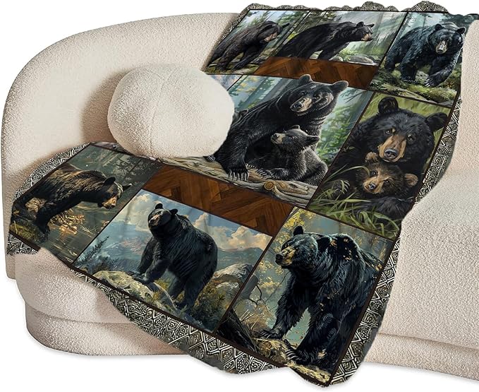 Black Bear Blanket Wild Animal Throw Blanket Cozy Plush Fleece Flannel Bear Blankets Lightweight Fuzzy Party Gifts for Girls Boys Women Men 80"X60"